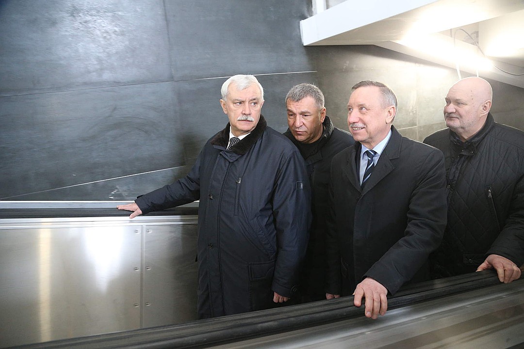 Георгий Полтавченко, Александр Беглов и Игорь Албин на проверке станции метро перед Чемпионатом мира по футболу в Петербурге. ФОТО:официальный сайт правительства Санкт-Петербурга